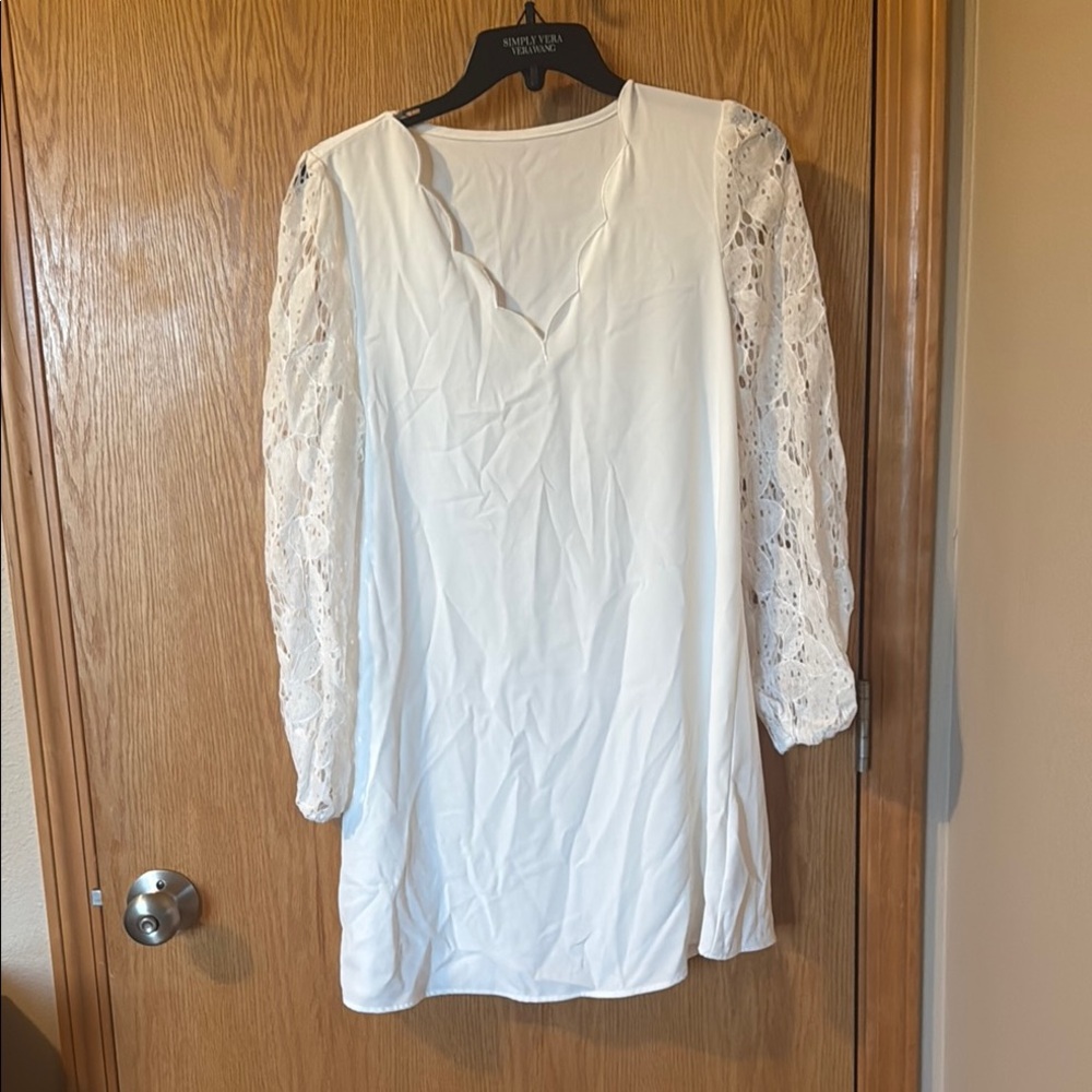 White Lace Sleeve Dress